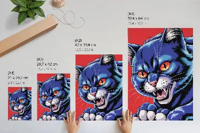 Impression sur toile représentant un chat bleu énergique avec des touches orange