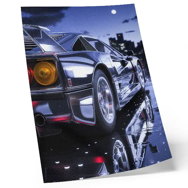 Impression sur toile les phares de voitures de sport brillant la nuit en ville