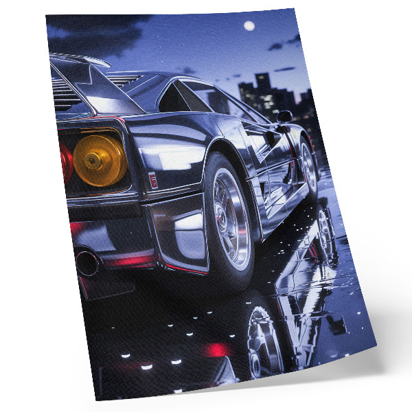 Impression sur toile Les phares nocturnes des voitures de sport brillent en ville.