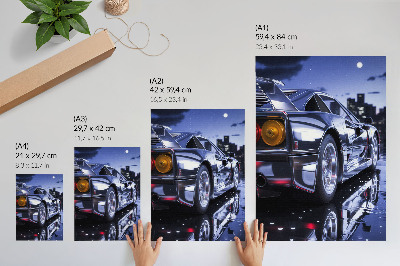 Impression sur toile Les phares nocturnes des voitures de sport brillent en ville.