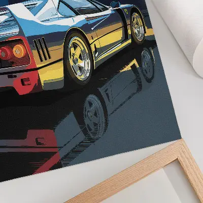 Affiche décorative représentant une voiture de sport élégante dans une ville moderne de nuit