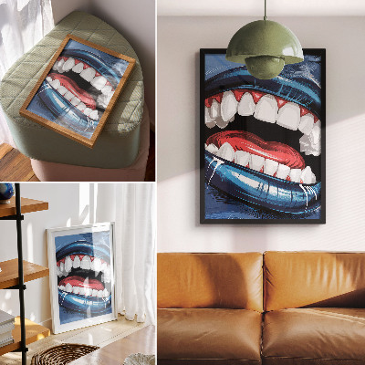 Affiche décorative Des lèvres aux couleurs intenses contrastent avec un style dynamique.