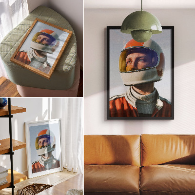 Affiche décorative Une silhouette portant un casque spatial, atmosphère futuriste