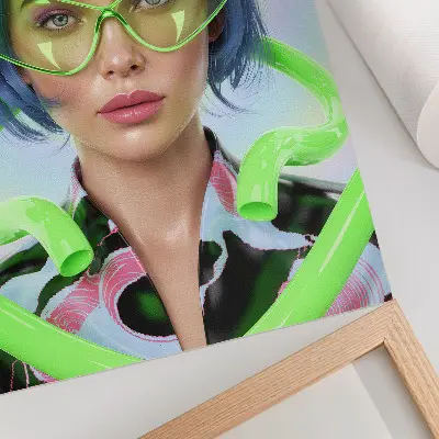 Décoration murale portrait futuriste d'une femme aux couleurs énergiques