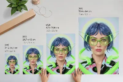 Décoration murale portrait futuriste d'une femme aux couleurs énergiques