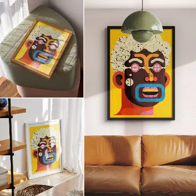 Impression sur toile portrait coloré aux formes abstraites et aux couleurs intenses