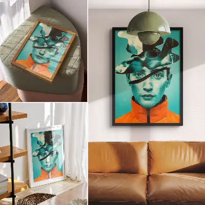 Décoration murale aux couleurs contrastées, dans un style surréaliste avec des formes dynamiques