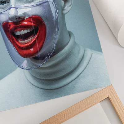 Impression sur toile Visage moderne sous un masque, visage glacé de rouge.
