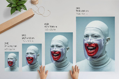 Impression sur toile Visage moderne sous un masque, visage glacé de rouge.