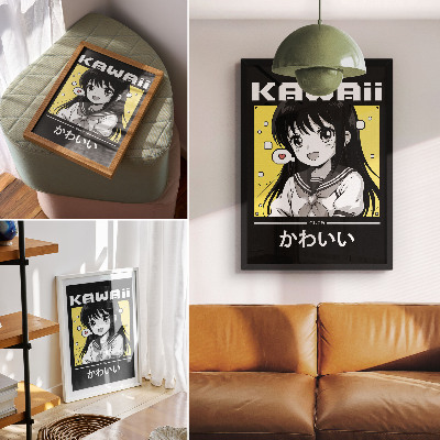 Impression sur toile Lignes noires et accents jaunes style manga