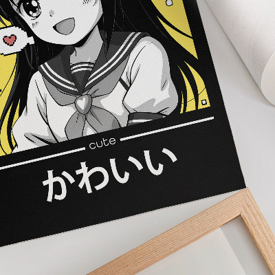 Impression sur toile Lignes noires et accents jaunes style manga