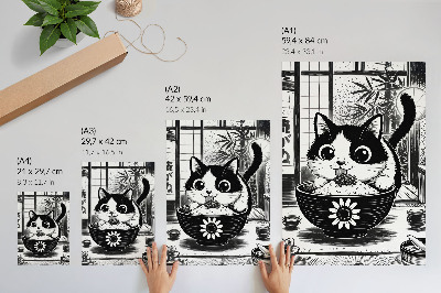 Affiche décorative Chat dans un bol de riz, style comique, style oriental