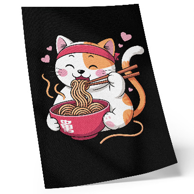 Impression sur toile Adorable chaton rose mangeant des pâtes