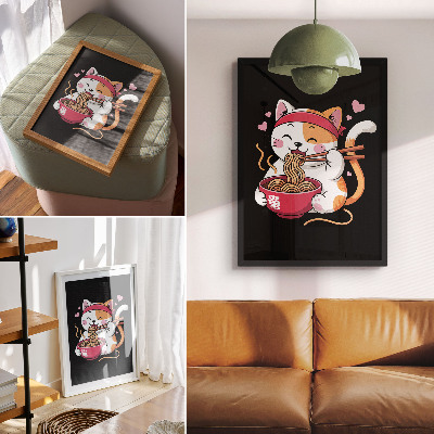 Impression sur toile Adorable chaton rose mangeant des pâtes