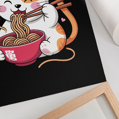 Impression sur toile Adorable chaton rose mangeant des pâtes