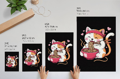 Impression sur toile Adorable chaton rose mangeant des pâtes
