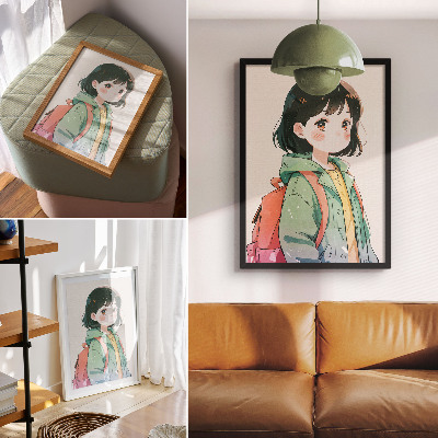 Affiche décorative Portrait illustré d'une jeune fille aux couleurs pastel