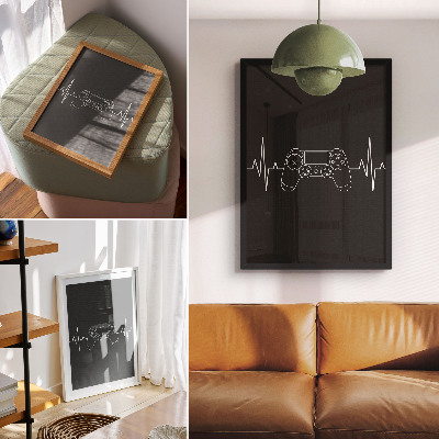Impression sur toile Thème de jeu minimaliste cœur noir et blanc