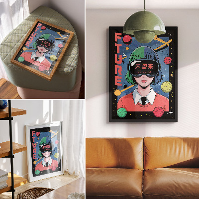 Affiche décorative Thème de femme en réalité virtuelle spatiale moderne