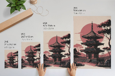 Affiche décorative pagode orientale, nature, arbres, harmonie, esthétique