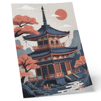 Décoration murale Temple japonais aux couleurs pastel, arbres, montagnes, paix