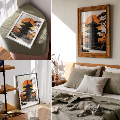 Impression sur toile Bâtiment oriental soleil arbres eau