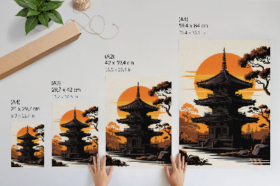 Impression sur toile Bâtiment oriental soleil arbres eau