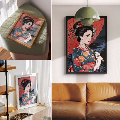 Impression sur toile parapluie de style japonais pour femme, nuit colorée