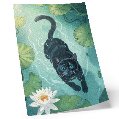 Affiche décorative Chat dans l'eau, délicates feuilles de nénuphar