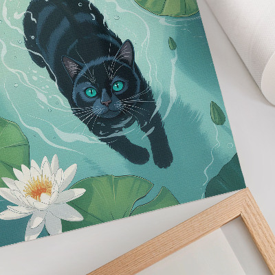 Affiche décorative Chat dans l'eau, délicates feuilles de nénuphar