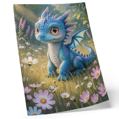 Décoration murale Un dragon bleu fantaisie parmi les fleurs