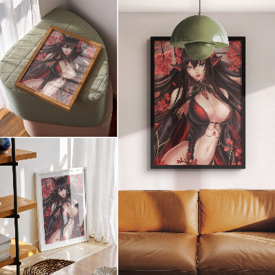 Impression sur toile beauté et élégance de l'anime, rouge et noir dynamiques