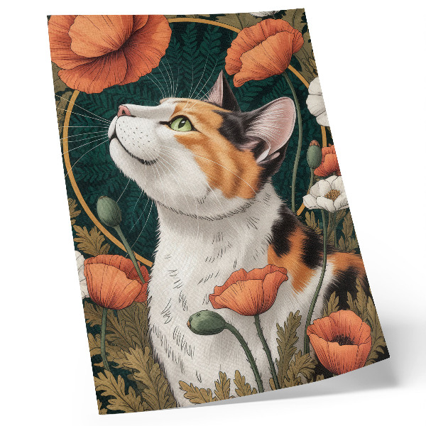 Décoration murale Chat parmi les coquelicots, style d'illustration, nature