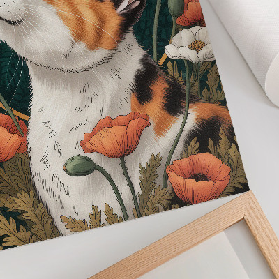 Décoration murale Chat parmi les coquelicots, style d'illustration, nature