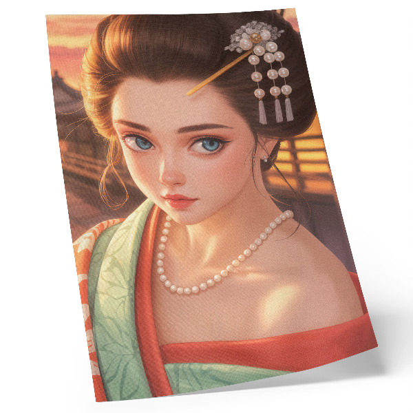 Impression sur toile Portrait d'une femme en costume traditionnel avec des perles
