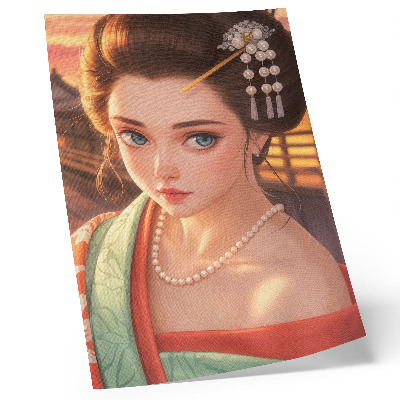 Impression sur toile Portrait d'une femme en costume traditionnel avec des perles