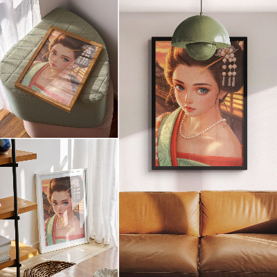 Impression sur toile Portrait d'une femme en costume traditionnel avec des perles