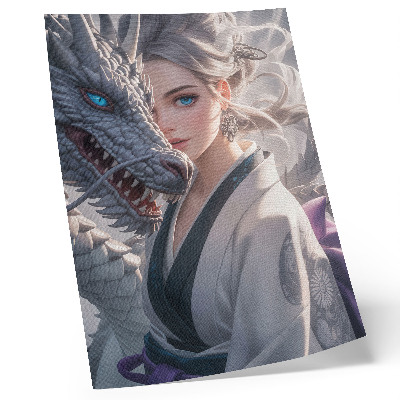 Affiche décorative dragon aux cheveux d'argent, détails délicats
