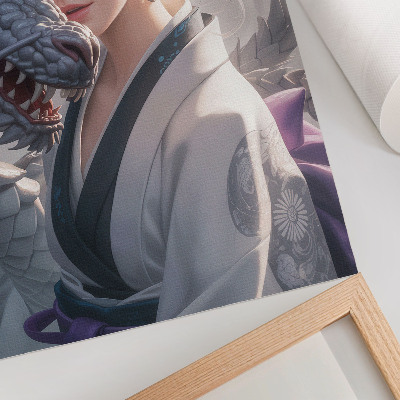 Affiche décorative dragon aux cheveux d'argent, détails délicats
