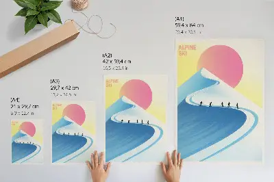 Affiche décorative scène minimaliste avec des skieurs et le ciel