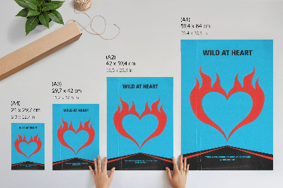 Décoration murale Thème moderne avec des flammes rouges, un cœur et un fond bleu