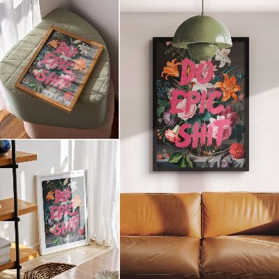 Impression sur toile Inscription rose sur un fond de fleurs colorées