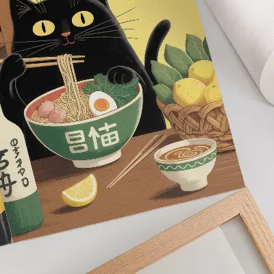 Impression sur toile chat avec ramen et citrons au style japonais intemporel