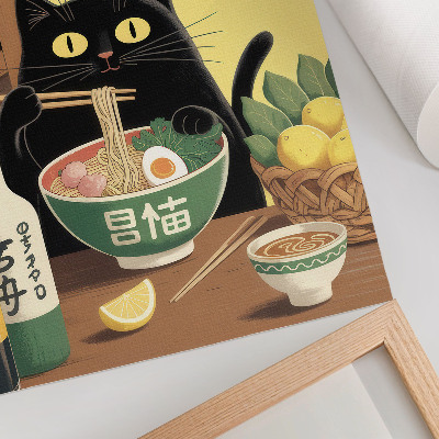 Impression sur toile Chat avec ramen et citrons, thème japonais, ambiance intemporelle
