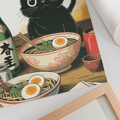 Affiche décorative Bouteille de saké ramen à motif de chat noir, style japonais