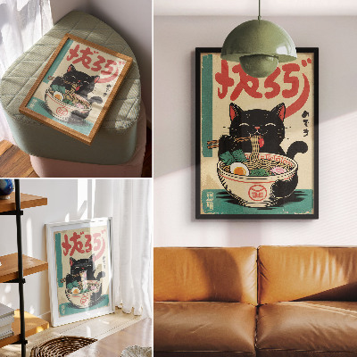 Décoration murale Bol de ramen Black Cat - Inspirations rétro japonaises