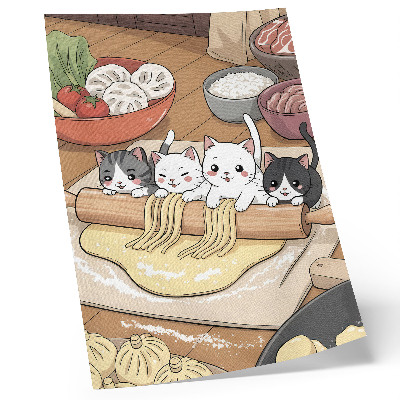 Impression sur toile Illustration de chatons dans la cuisine aux tons chauds