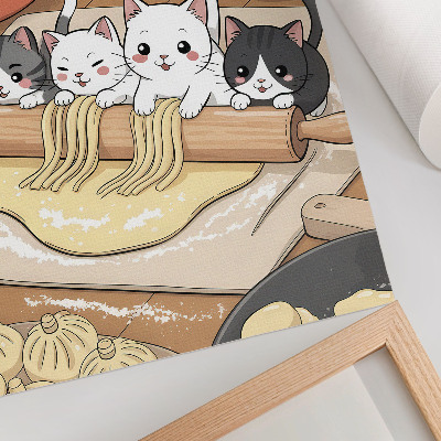 Impression sur toile Illustration de chatons dans la cuisine aux tons chauds