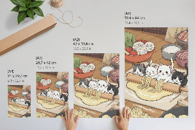 Impression sur toile Illustration de chatons dans la cuisine aux tons chauds