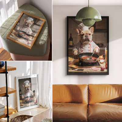 Affiche décorative Un bouledogue dans la cuisine, style surréaliste et drôle